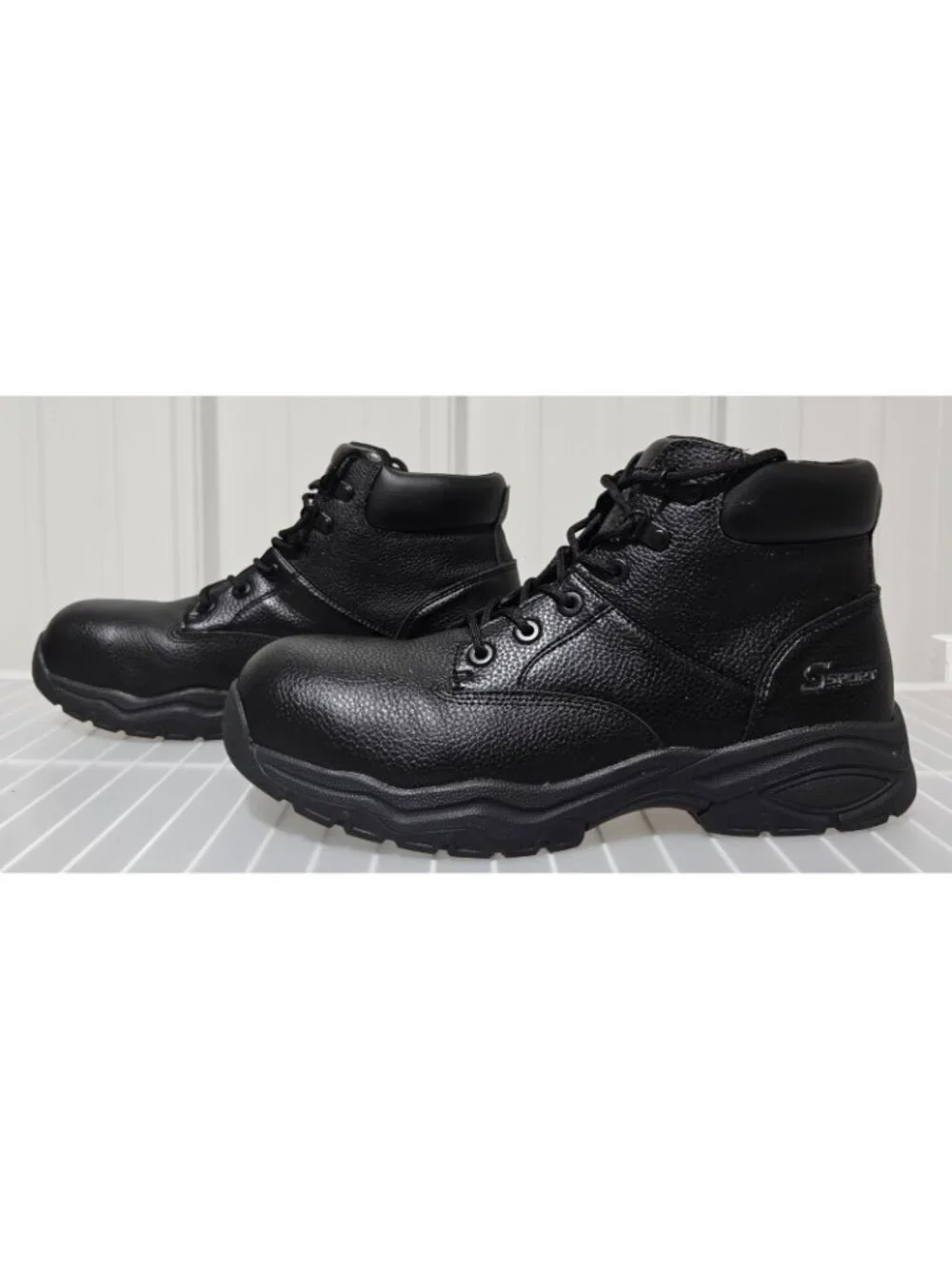 Skechers Work Elton Leather Blend Black Steel Toed Laced Boots -- Men's Size 9.5